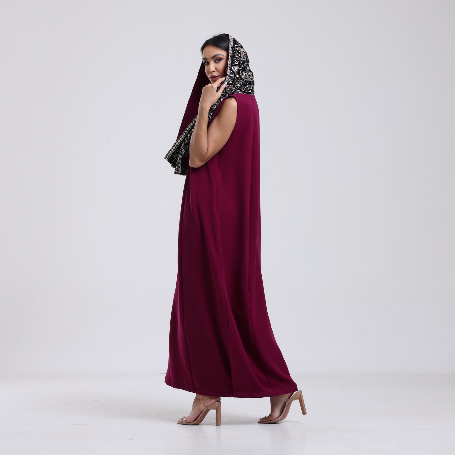 DALSH DESIGNS - Sleeveless Maxi Dress with Embroidered Hood