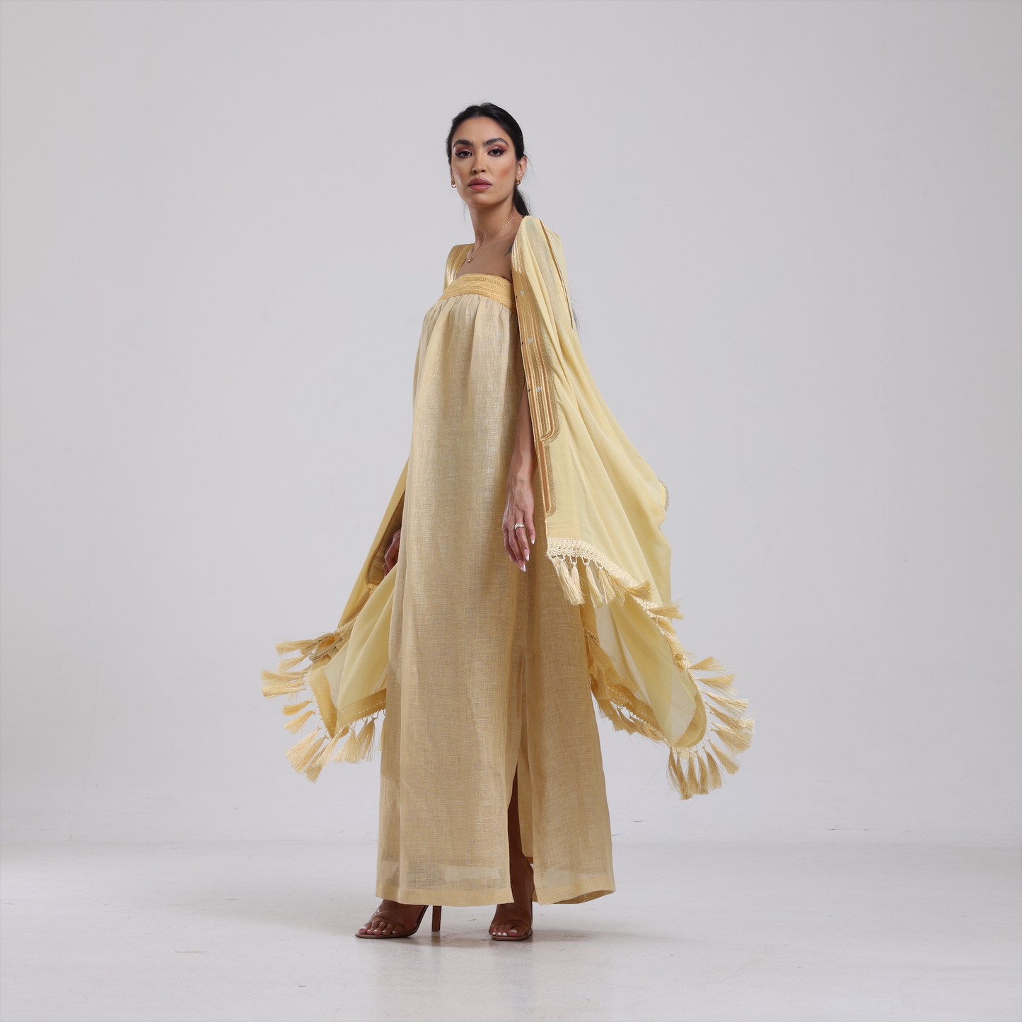 DALSH DESIGNS - Cape-Dress Ensemble with Saudi Bisht-Inspired Embroidery