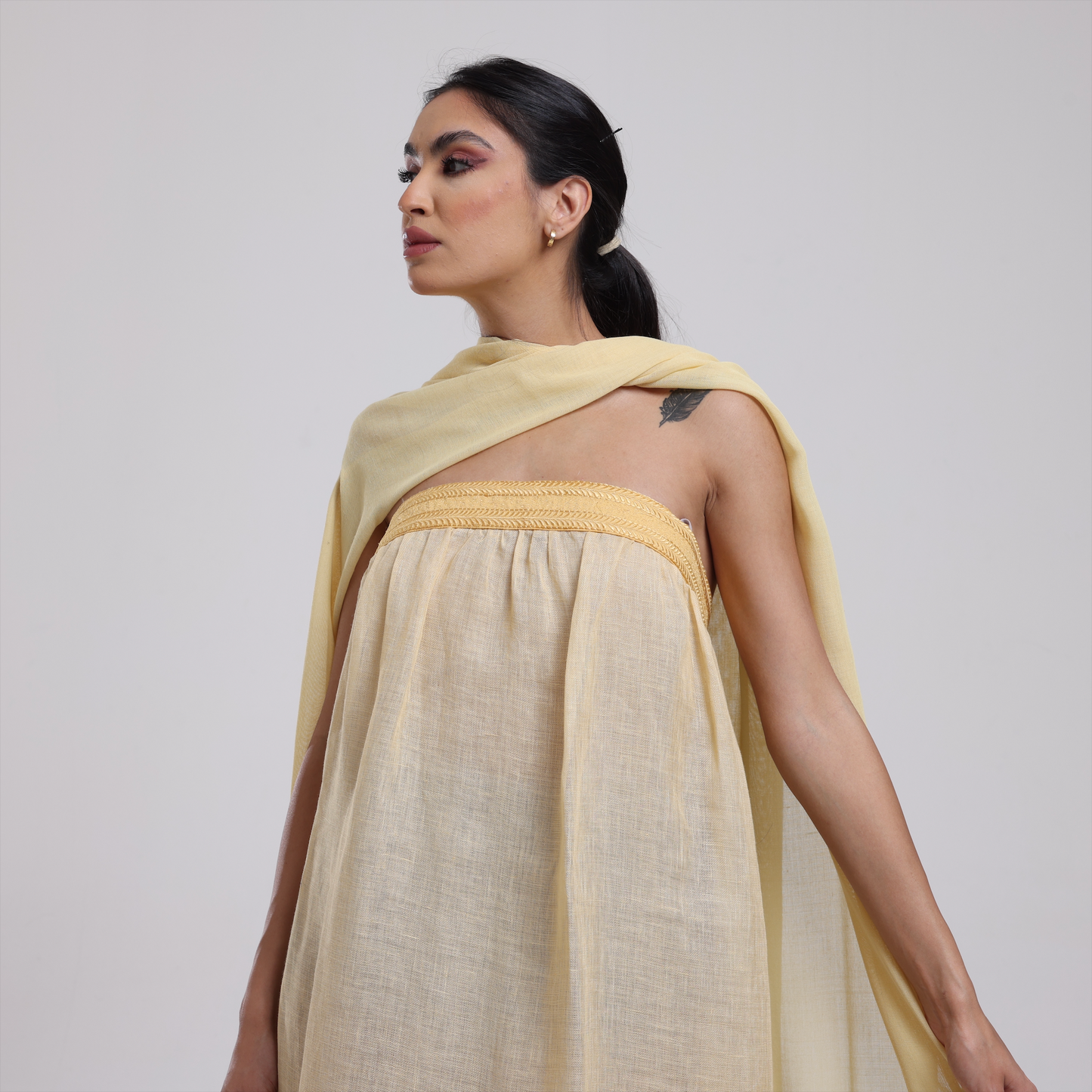 DALSH DESIGNS - Cape-Dress Ensemble with Saudi Bisht-Inspired Embroidery
