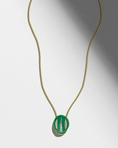 The Soul Of - "Enamel" green enamel and white diamonds necklace