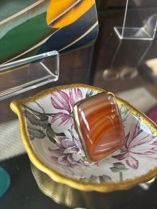 TREASURES OF BRAZIL - Golden Essence Diva's Choice - Large Rectangle Ring with Strong Gold - fire agate