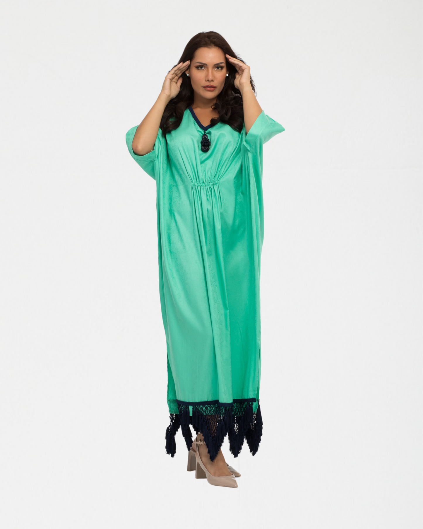YARAKECH - Turquoise Batwing Kaftan & Turban Set