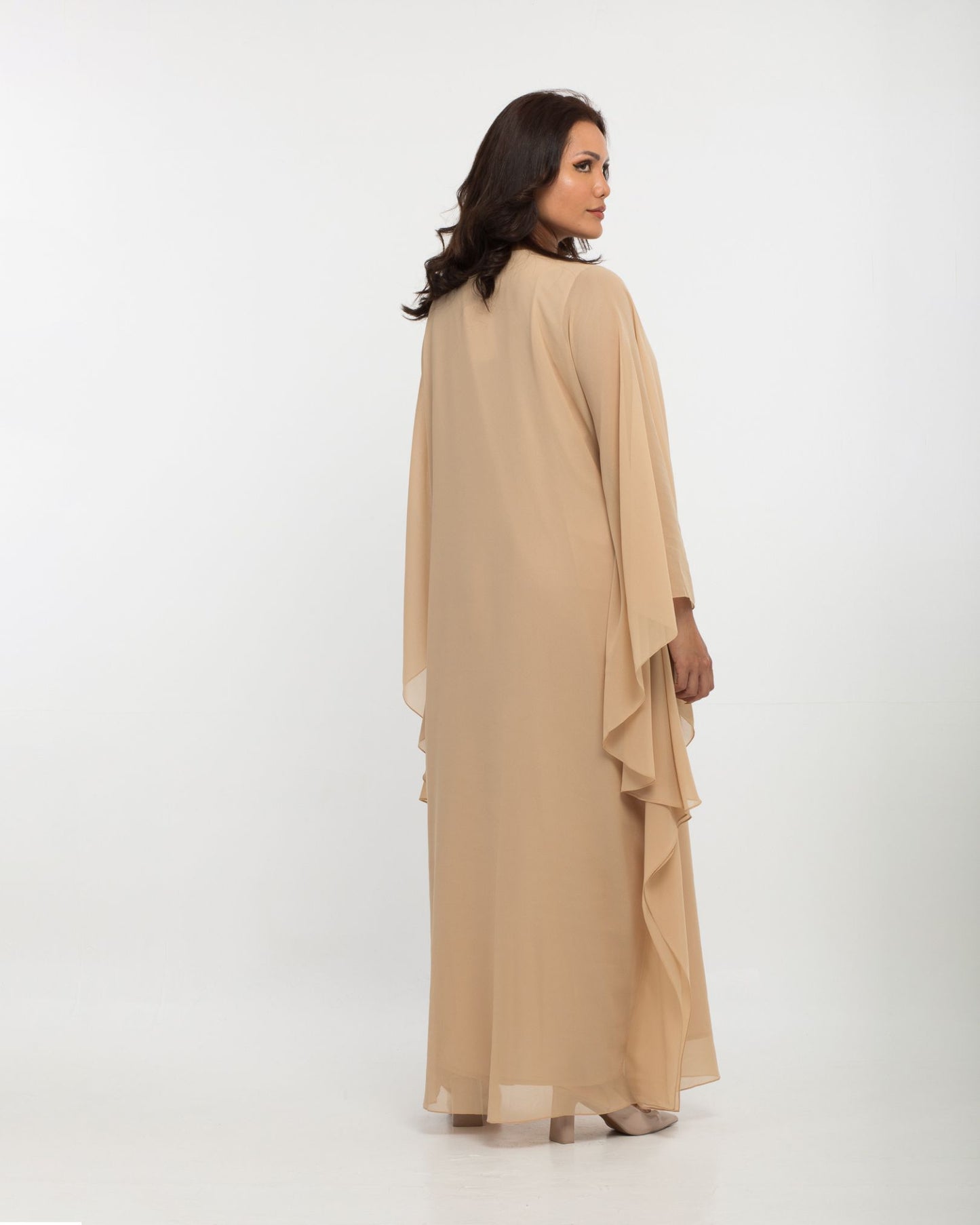 NOBLESSE - Silk Chiffon Batwing Kaftan with Handmade Crochet