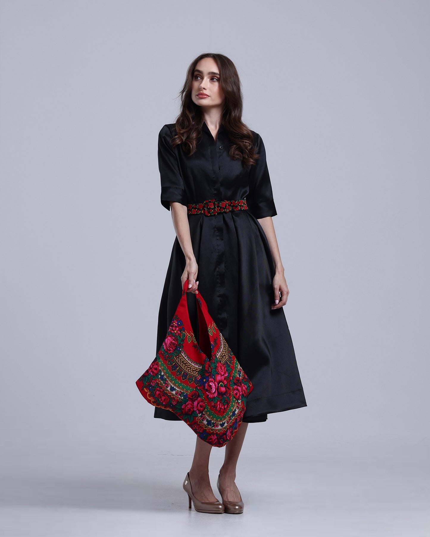 LA REINE - Belted Mikado Midi Dress