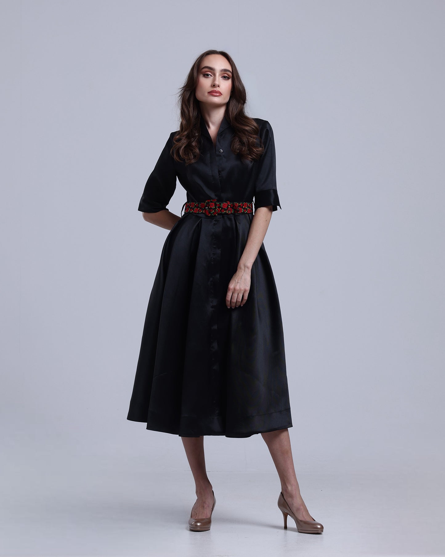 LA REINE - Belted Mikado Midi Dress