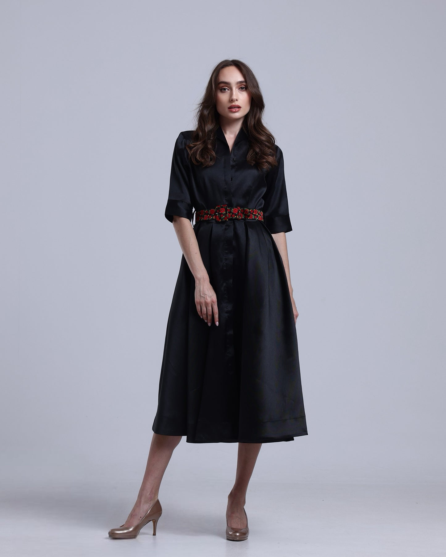 LA REINE - Belted Mikado Midi Dress