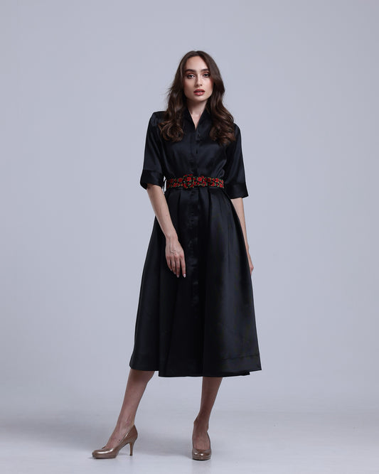 LA REINE - Belted Mikado Midi Dress