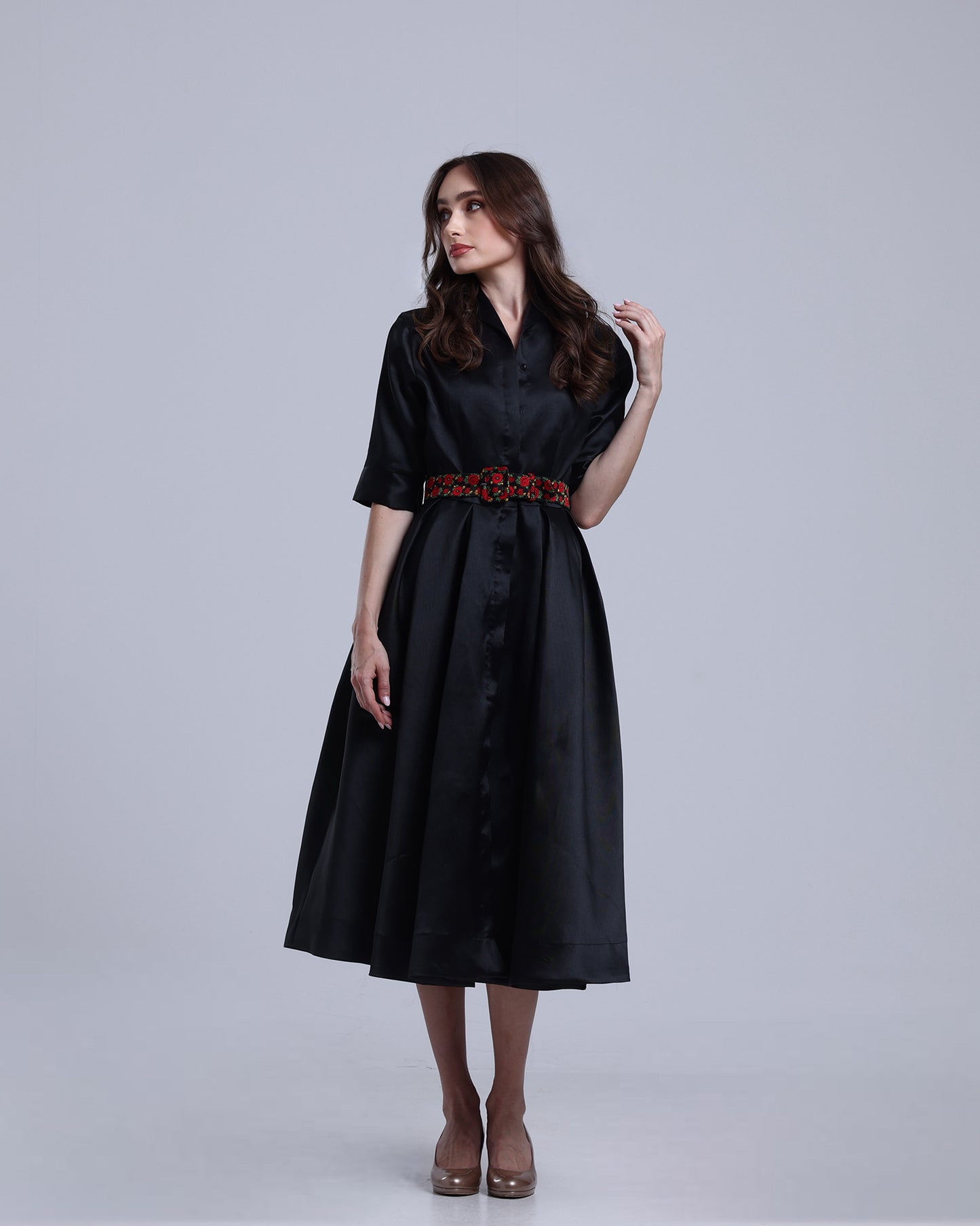 LA REINE - Belted Mikado Midi Dress