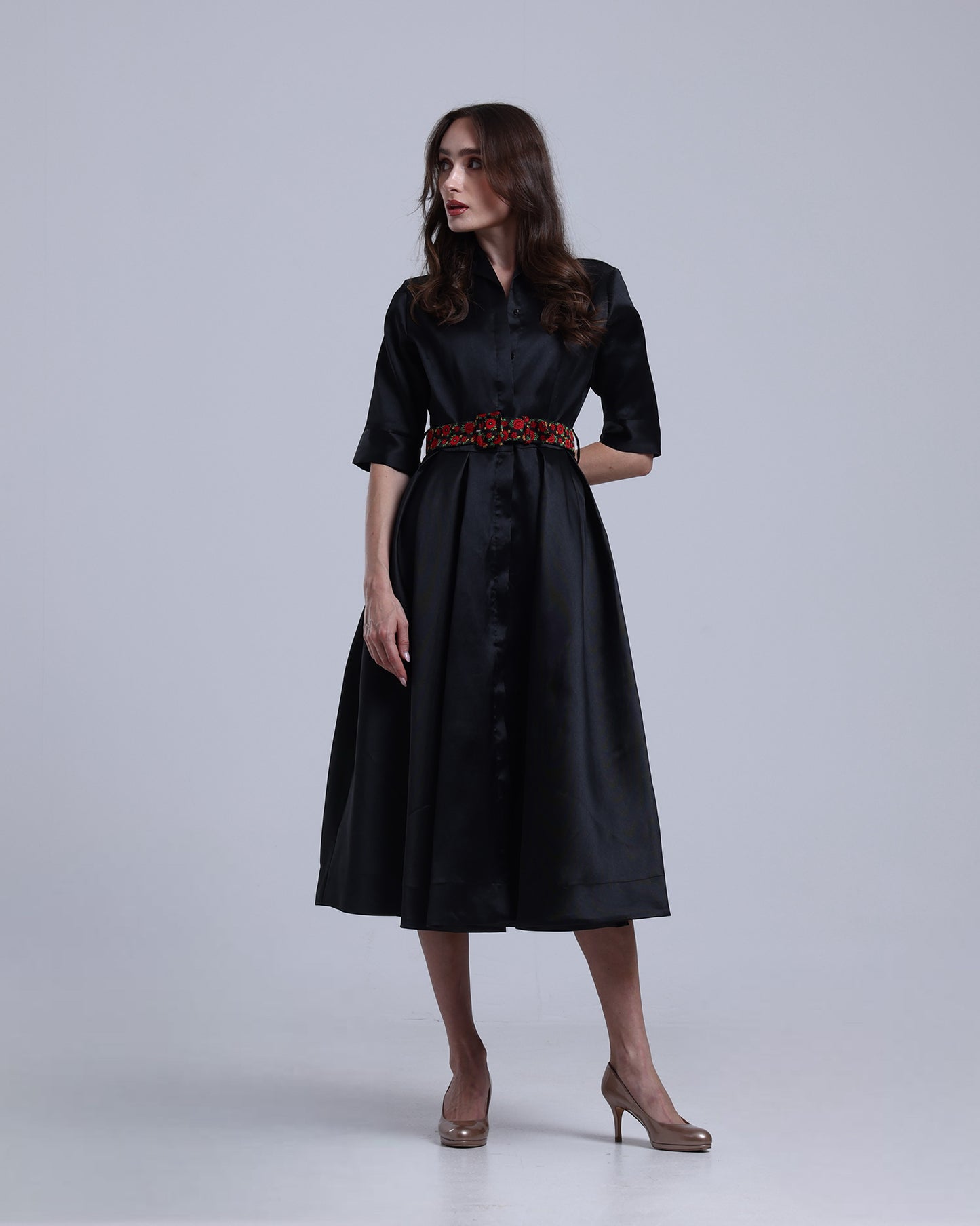 LA REINE - Belted Mikado Midi Dress