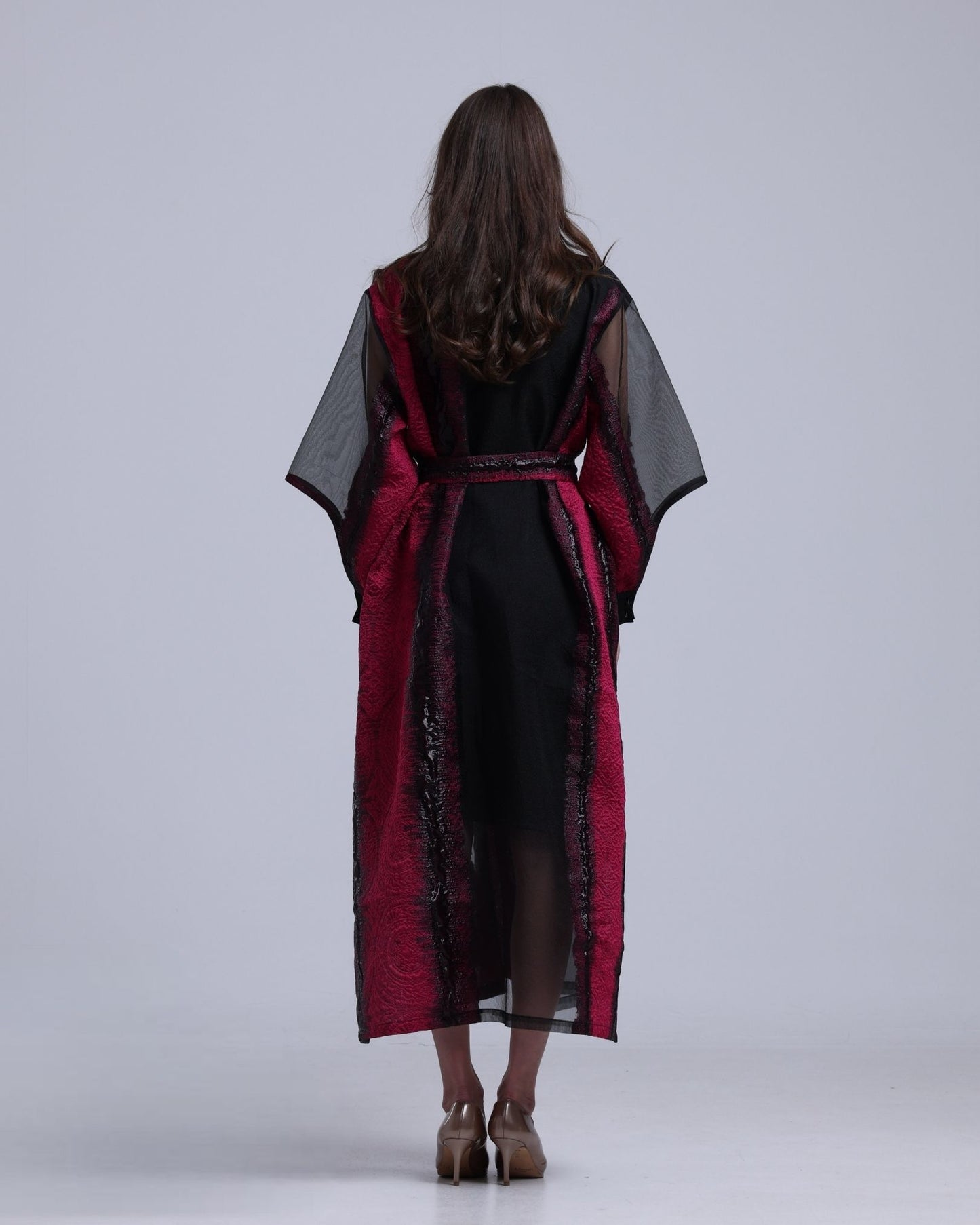 LA REINE - Black & Fuchsia Embossed Organza Midi Dress