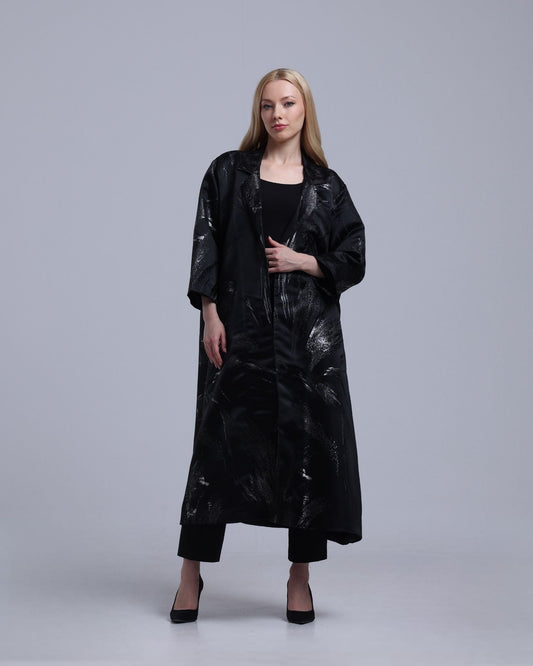 LA REINE - Black Metallic Jacquard  Coat