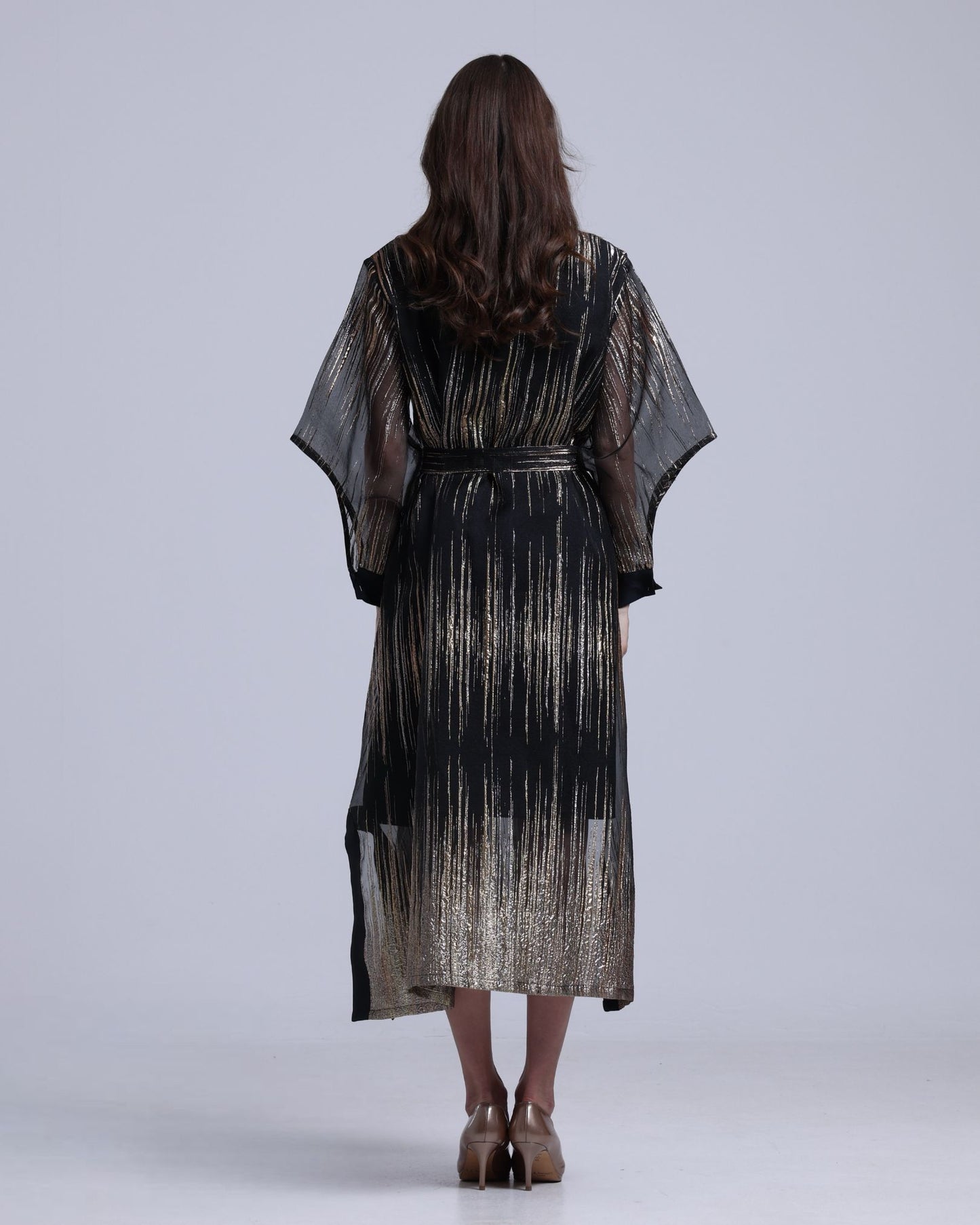 LA REINE - Black Midi Dress in Metallic Lamé Organza