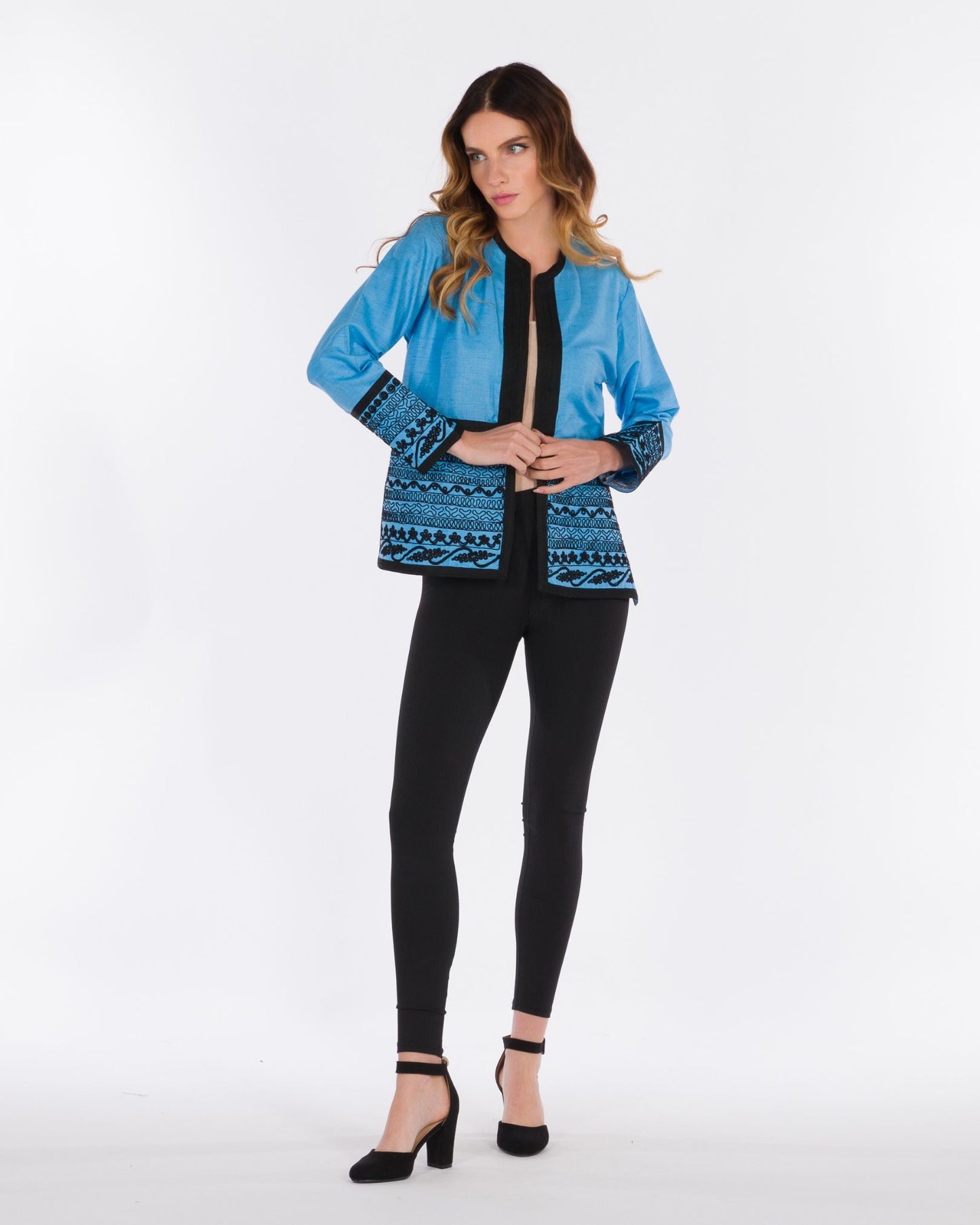 YARAKECH - Blue Jacket with Moroccan Sfifa Embroidery