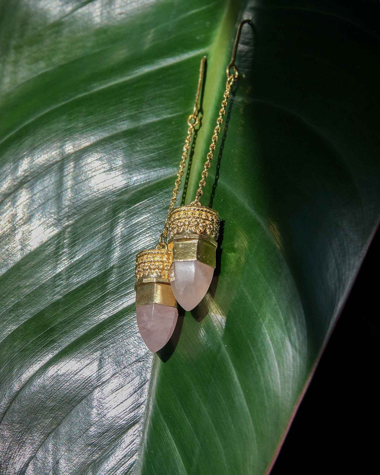 BY RAHINA - 21K Gold Plated Sterling Silver Resistance Rose Quartz earrings