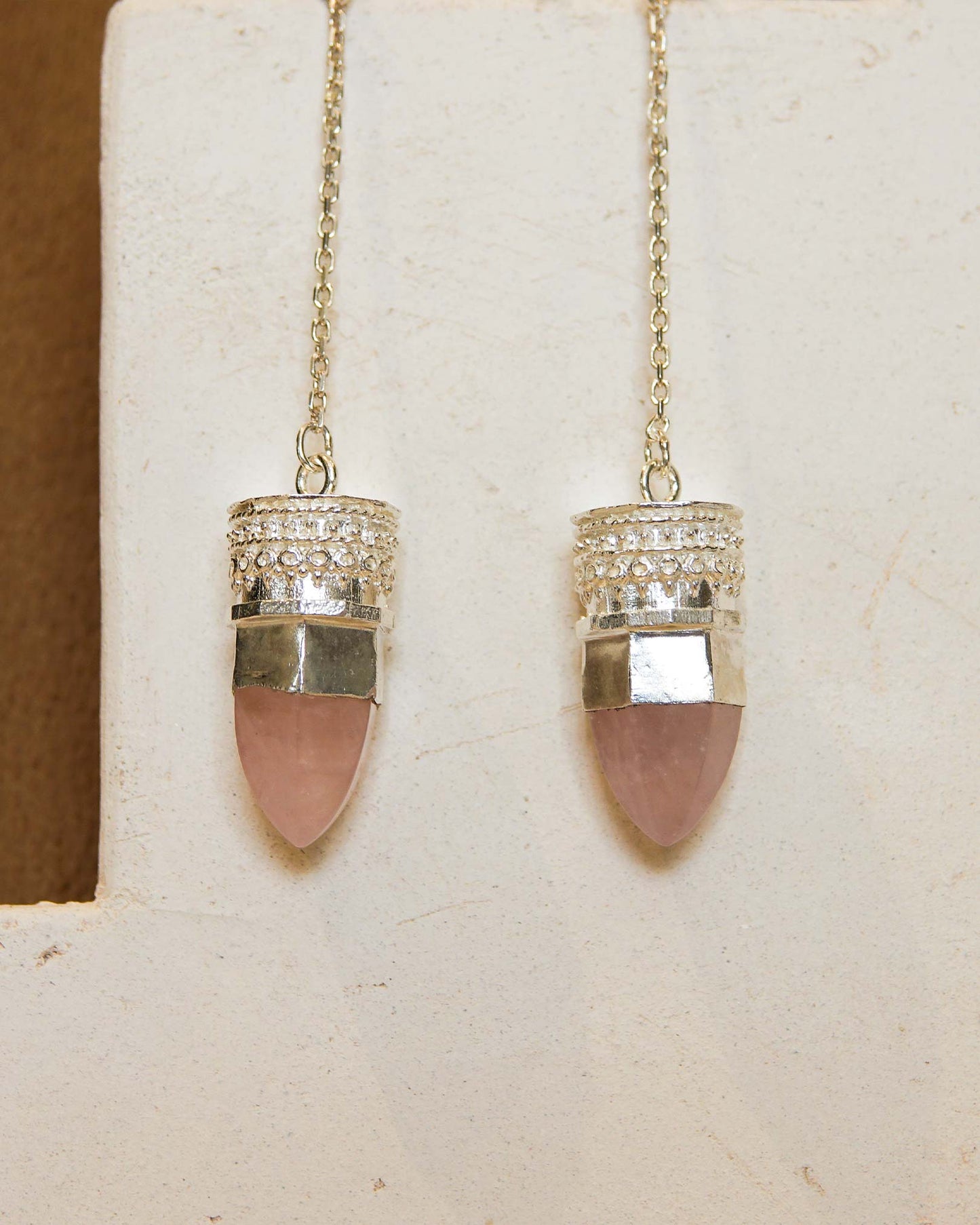 BY RAHINA - Sterling Silver Resistance Rose Quartz Earrings