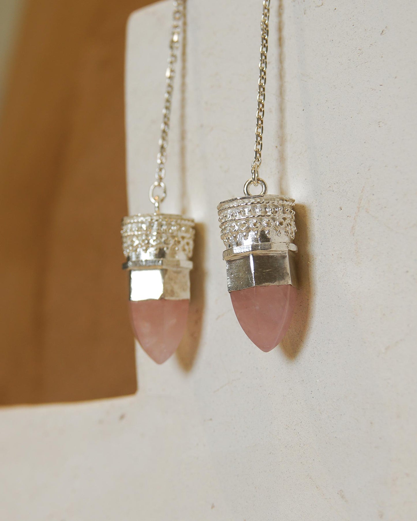 BY RAHINA - Sterling Silver Resistance Rose Quartz Earrings