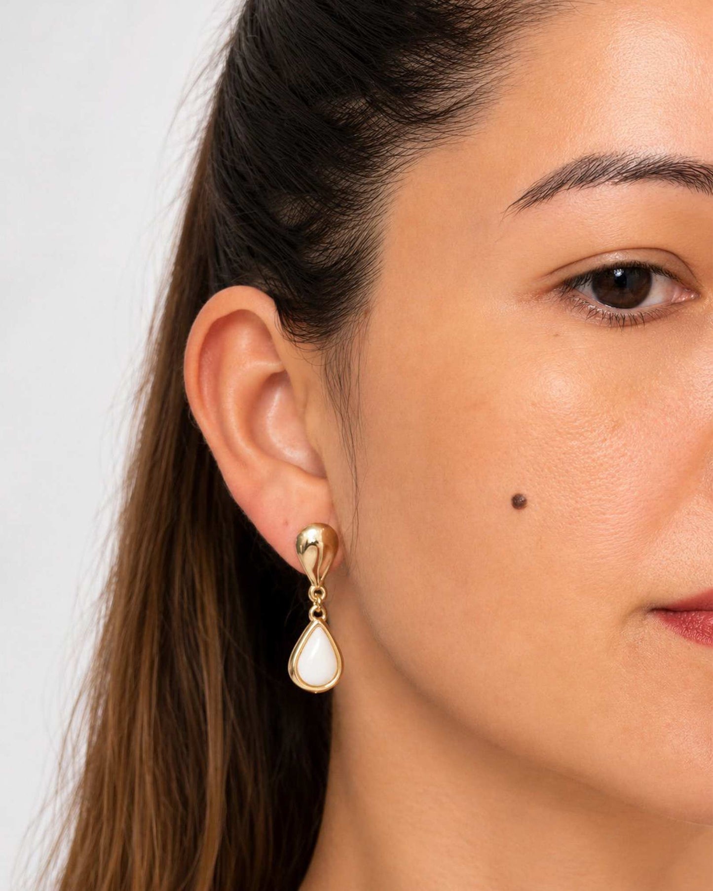 TREASURES OF BRAZIL - Colours of Brazil Luna Drop Aura Stud Earrings - Porcelain Stone
