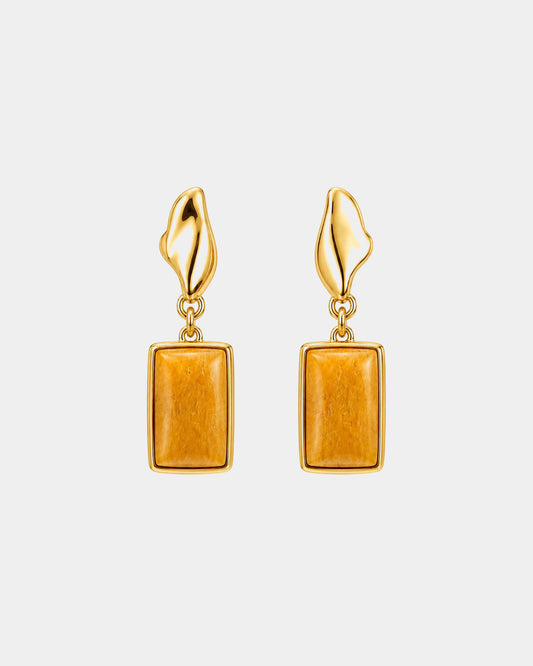 TREASURES OF BRAZIL - Colours of Brazil Lina Drop Fluid Stud Earrings - Yellow Amazonite Stone