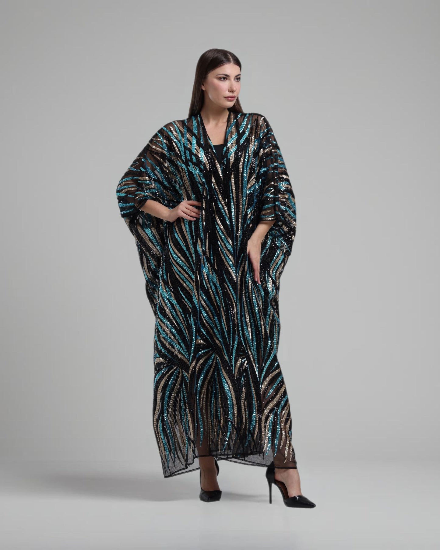LA REINE - Sequin Embellished Tulle Batwing Abaya