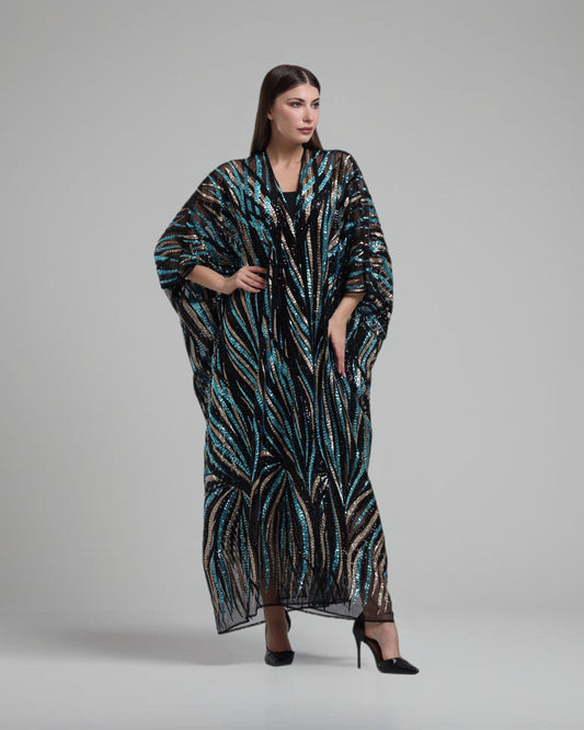 LA REINE - Sequin Embellished Tulle Batwing Abaya