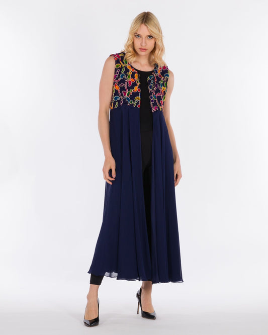 NOBLESSE - Embroidered Chiffon Sleeveless Kimono