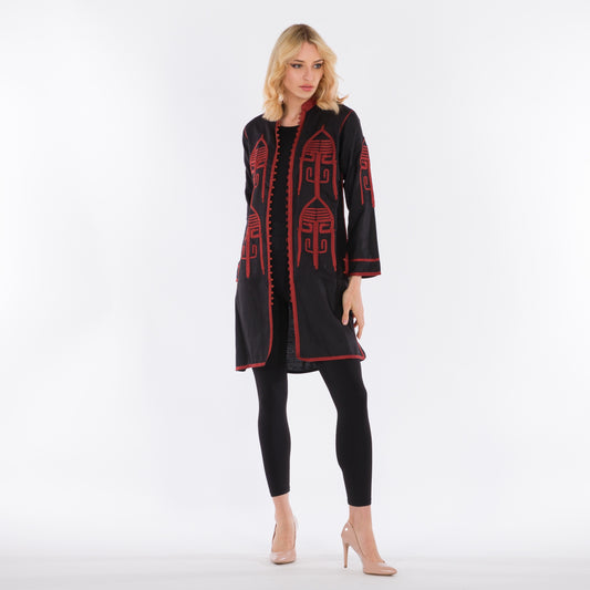 YARAKECH - Black Long-Line Jacket with Sfifa Embroidery