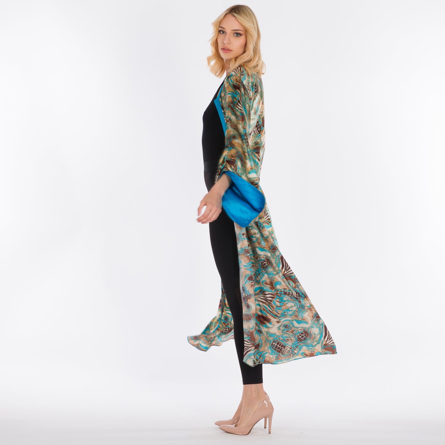 NOBLESSE - Silk Satin Bell-Sleeve Kimono