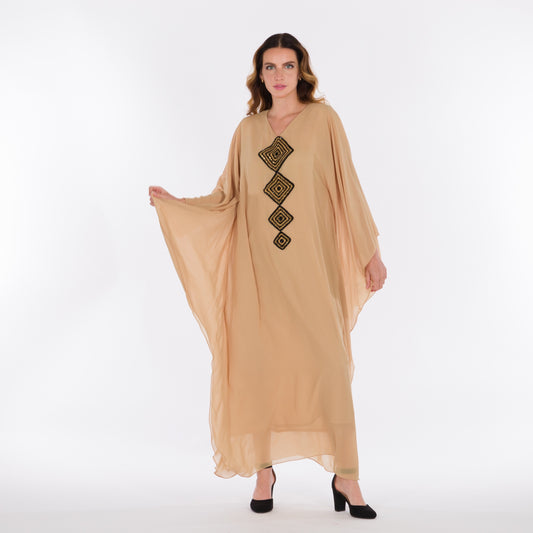NOBLESSE - Silk Chiffon Batwing Kaftan with Handmade Crochet