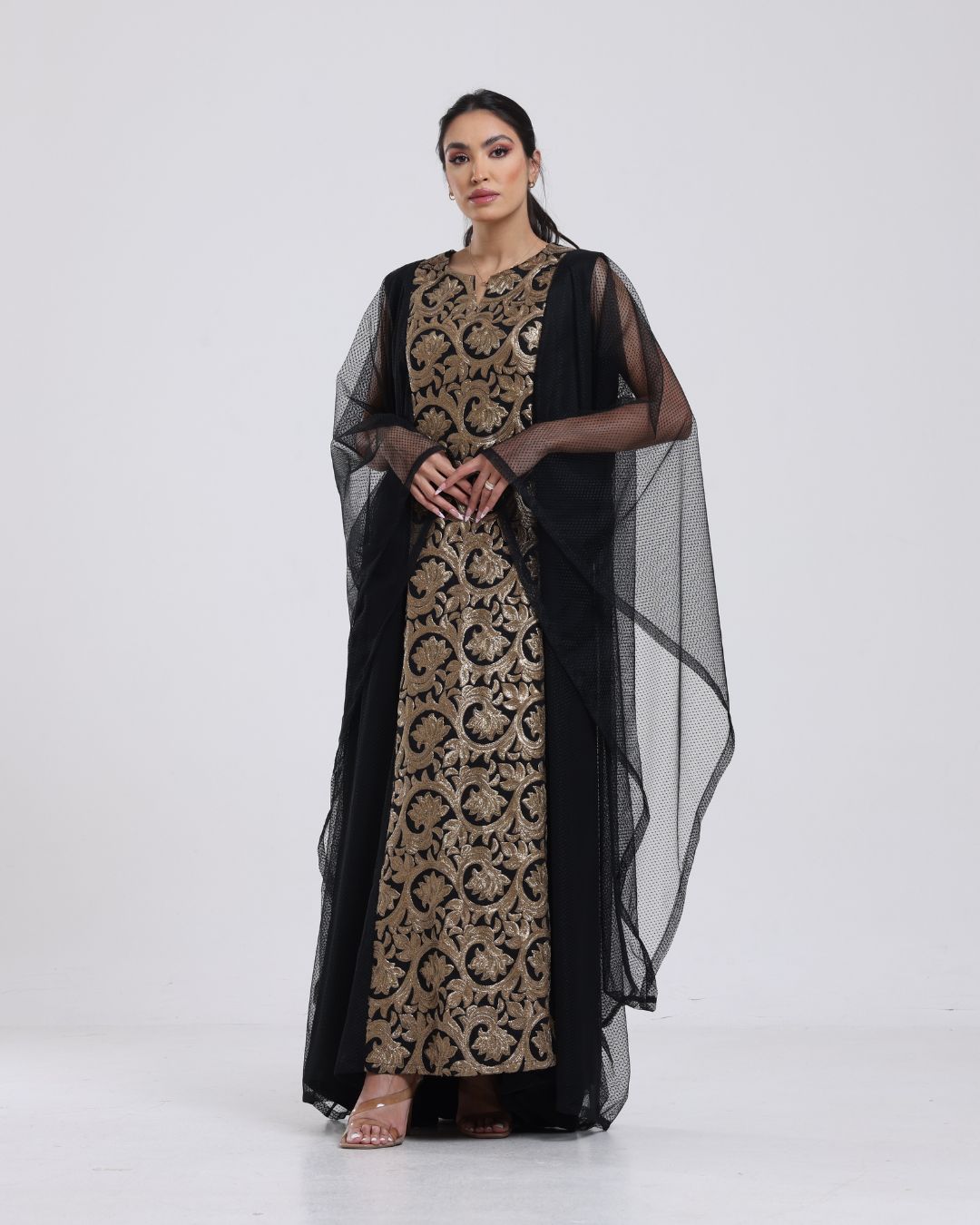 DALSH DESIGNS - Bat-Winged Kaftan with Gold Embroidery