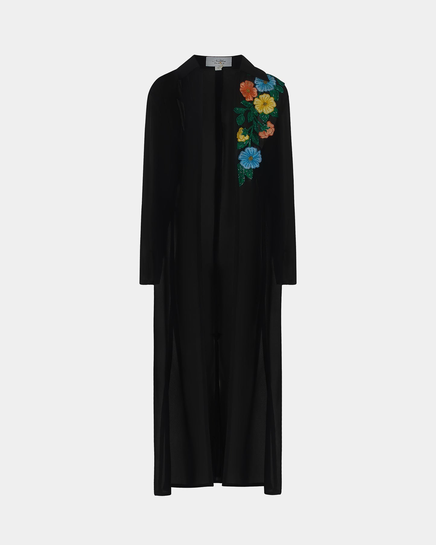 NOBLESSE - Sheer Kimono with Floral Appliqué and Crystals