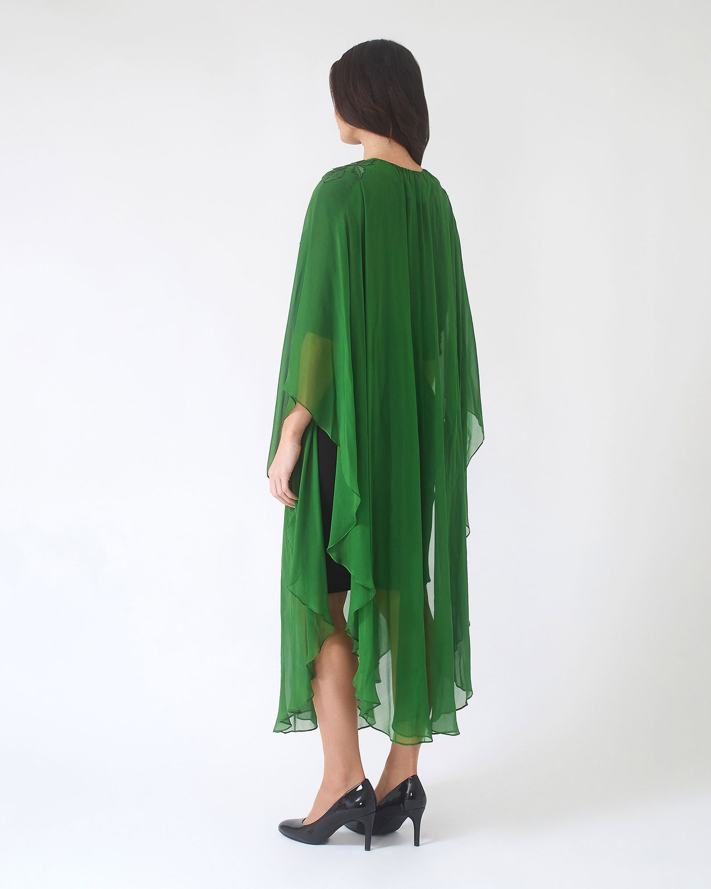 NOBLESSE - Green Silk Chiffon Batwing Kaftan
