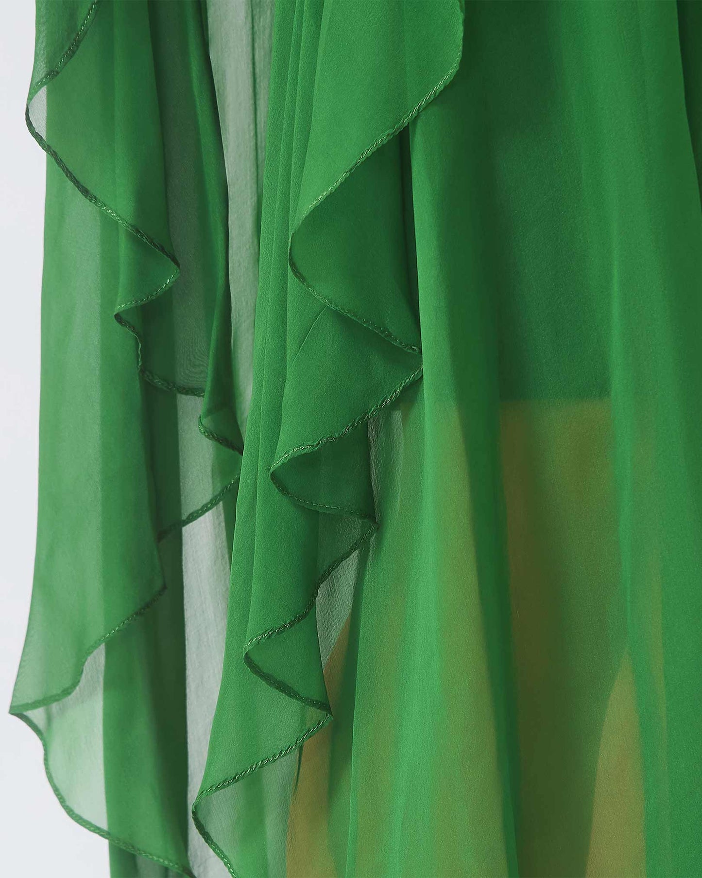 NOBLESSE - Green Silk Chiffon Batwing Kaftan