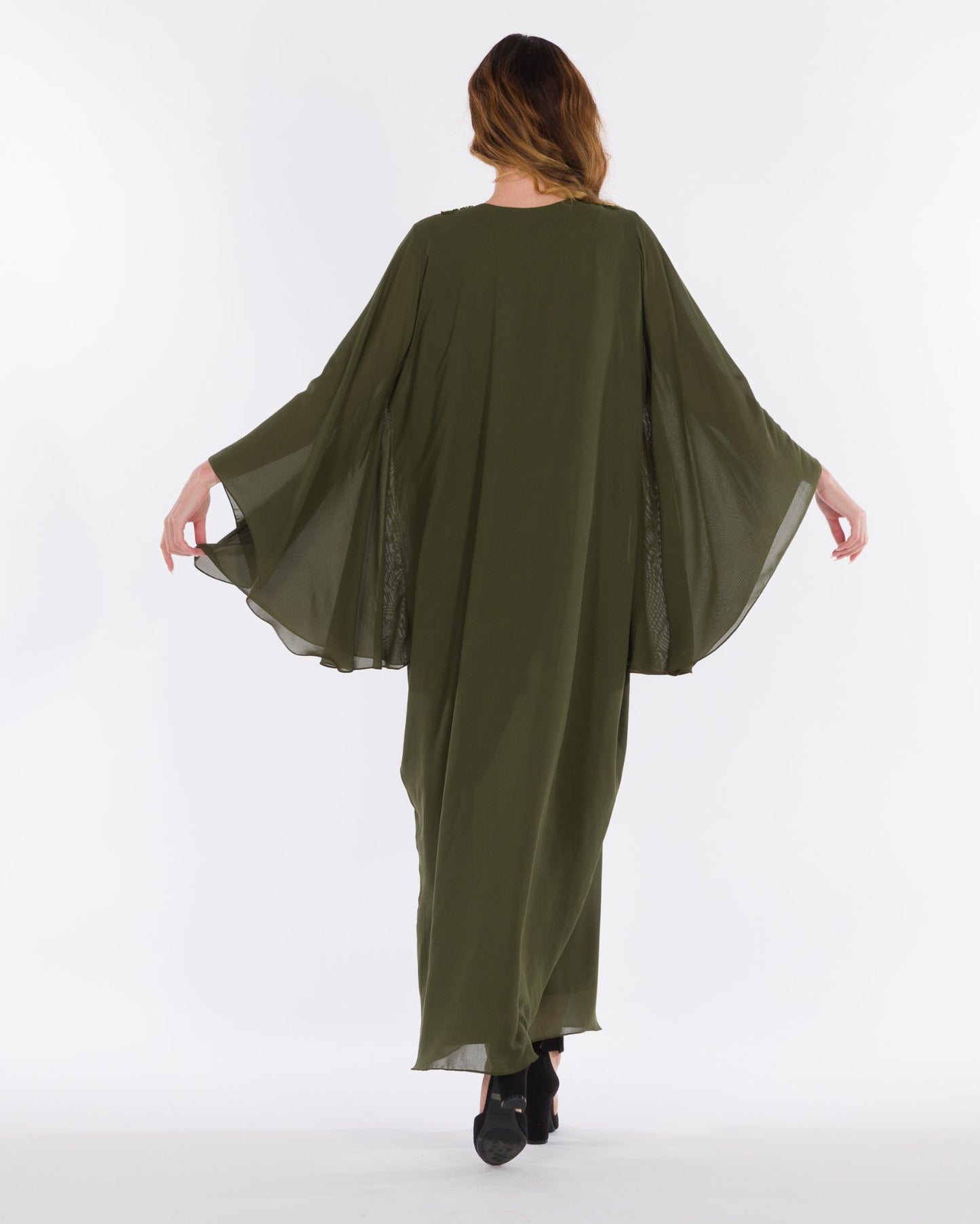 NOBLESSE - Silk Chiffon Batwing Kaftan with Handmade Crochet