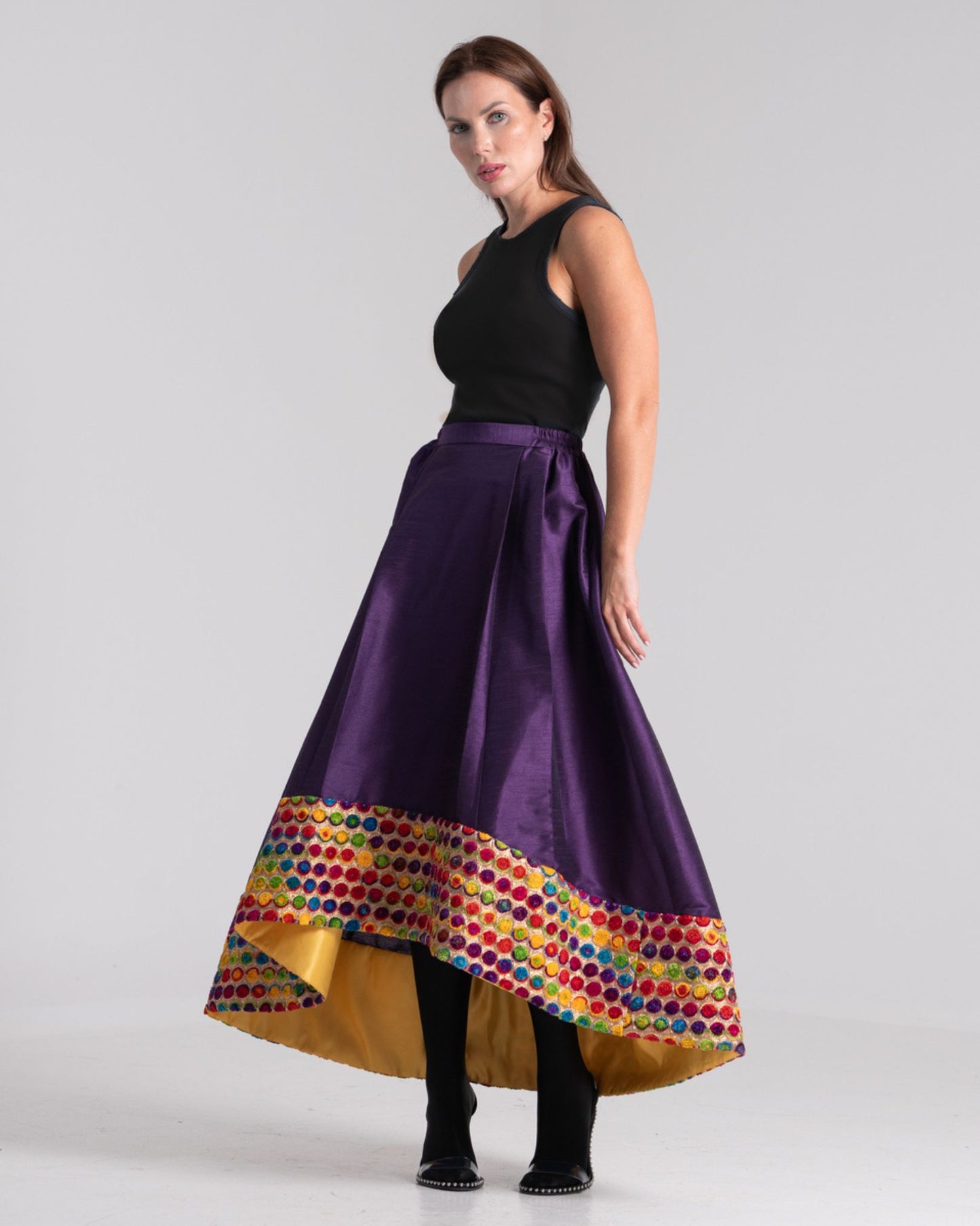 NOBLESSE - Embroidered Silk Shantung Skirt