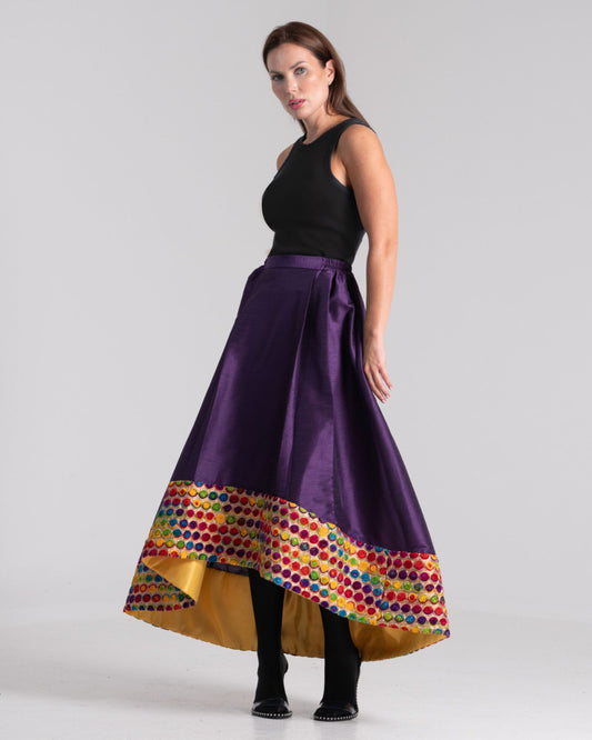 NOBLESSE - Embroidered Silk Shantung Skirt
