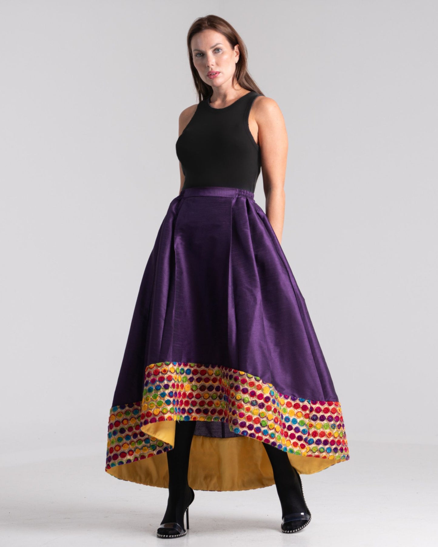 NOBLESSE - Embroidered Silk Shantung Skirt