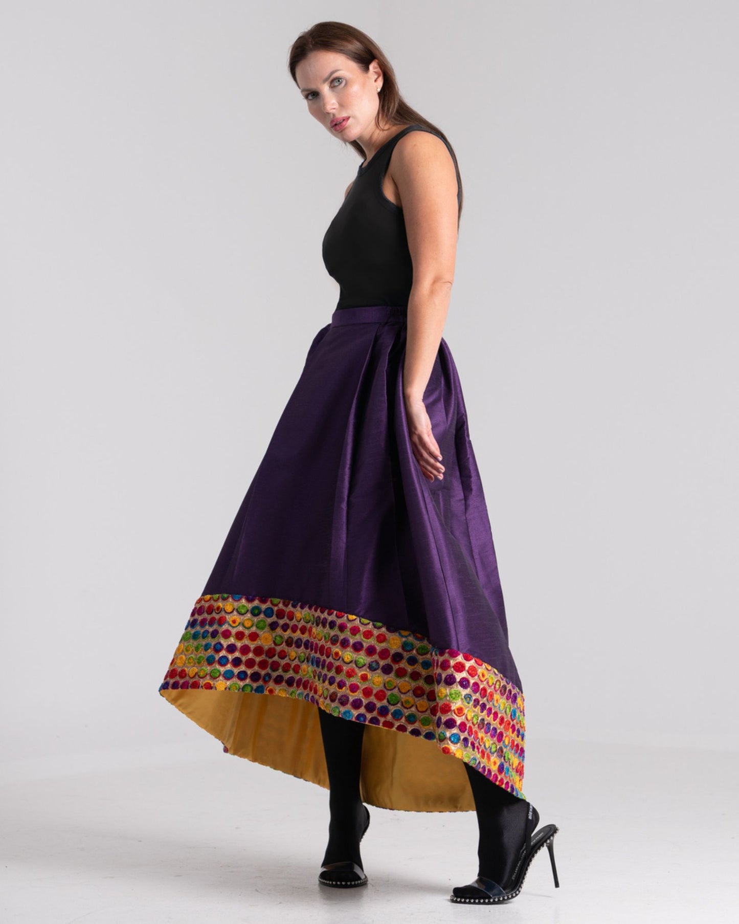 NOBLESSE - Embroidered Silk Shantung Skirt