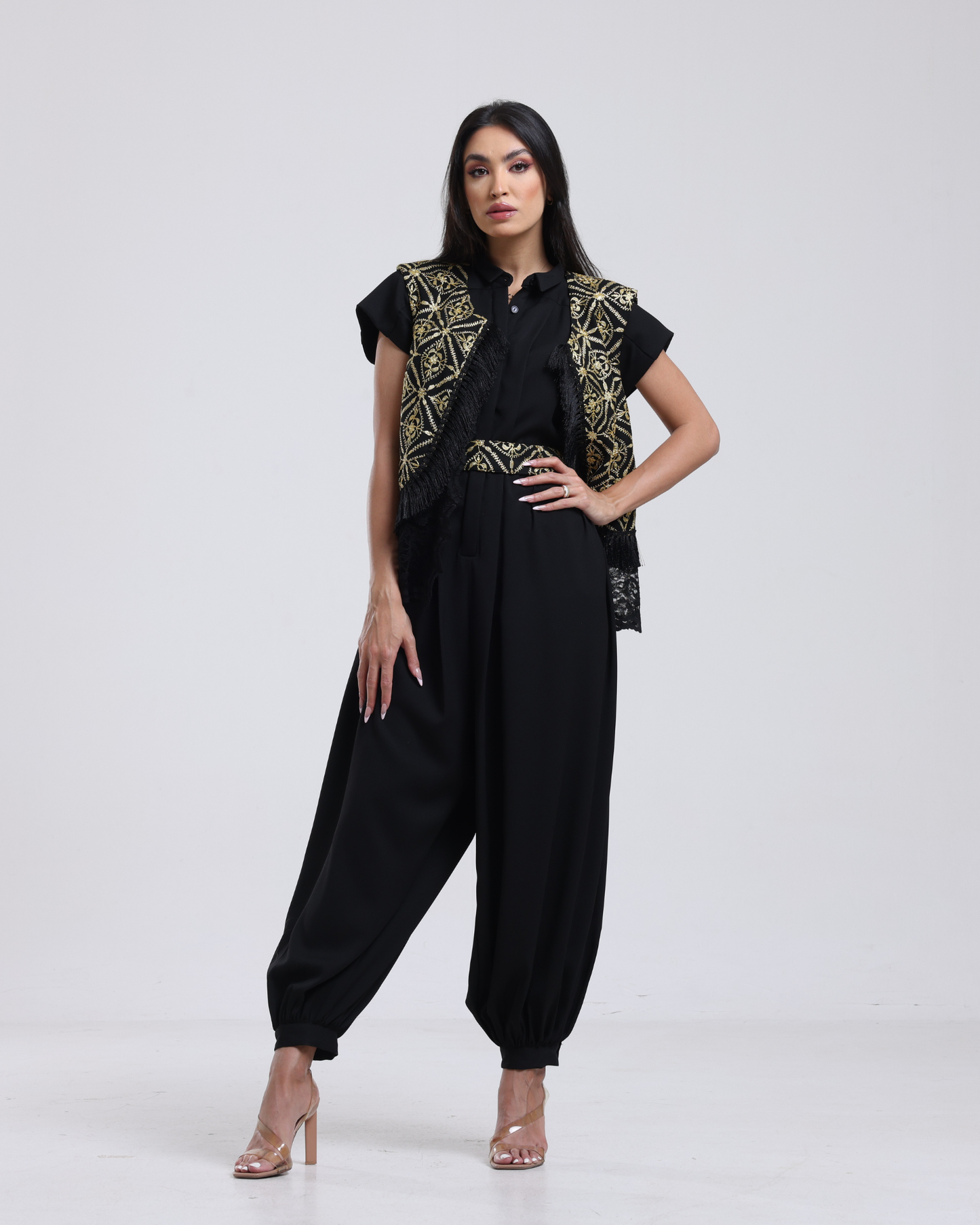 DALSH DESIGNS - Harem Jumpsuit with Gold Embroidered Waistcoat