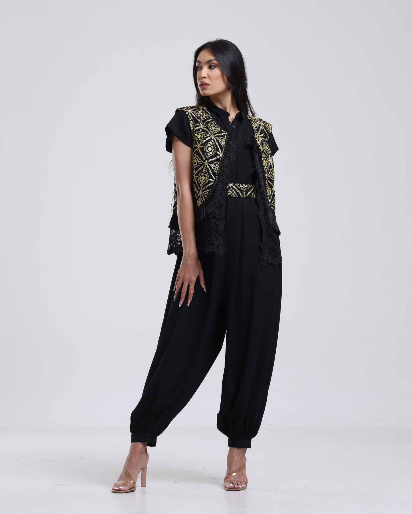 DALSH DESIGNS - Harem Jumpsuit with Gold Embroidered Waistcoat