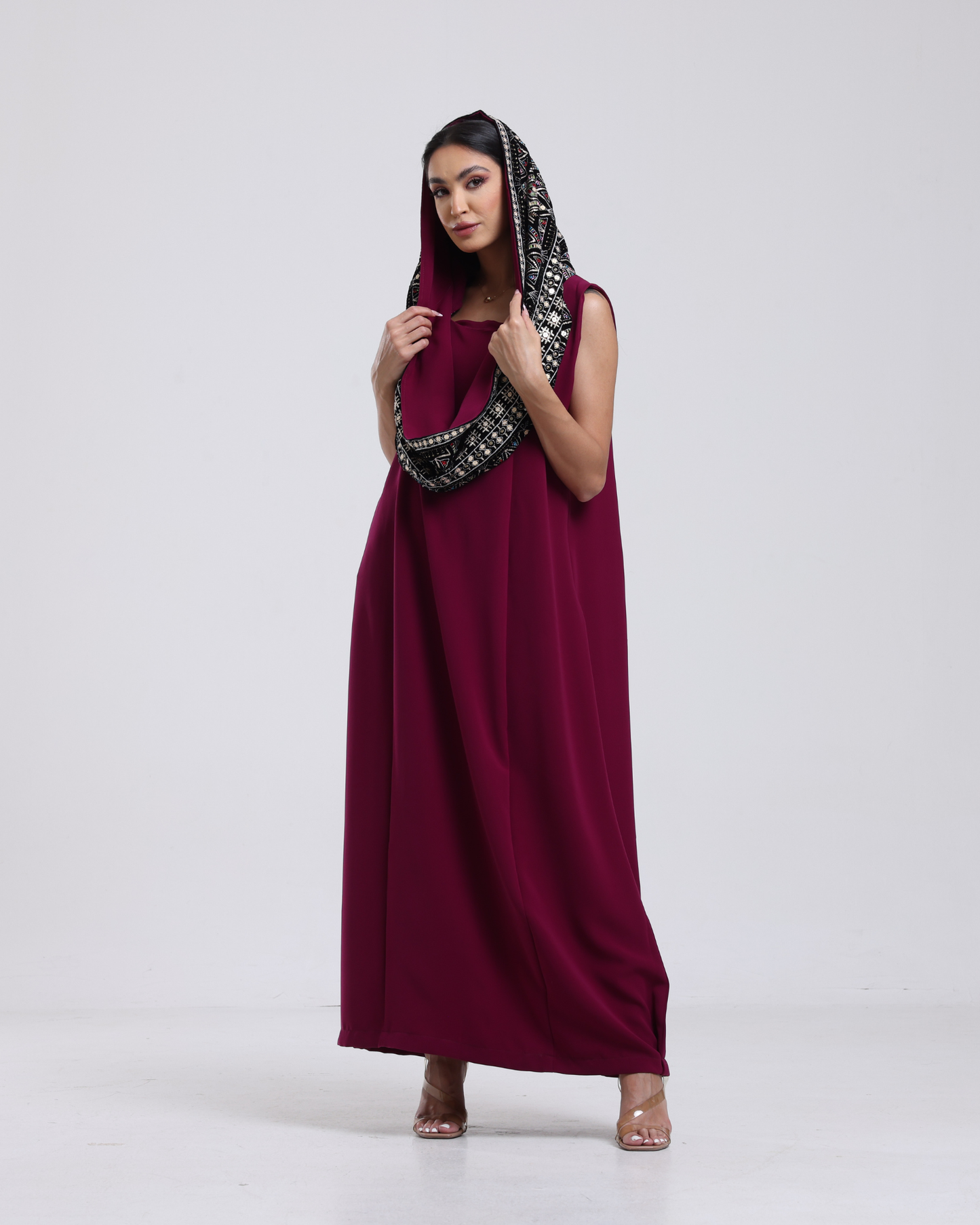 DALSH DESIGNS - Sleeveless Maxi Dress with Embroidered Hood