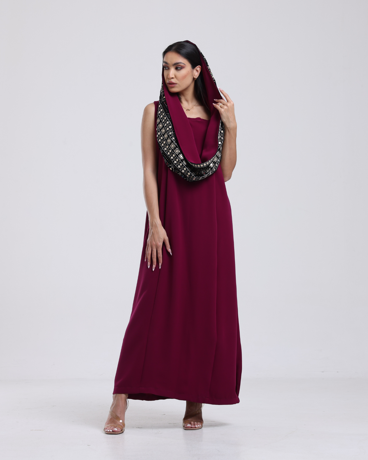 DALSH DESIGNS - Sleeveless Maxi Dress with Embroidered Hood