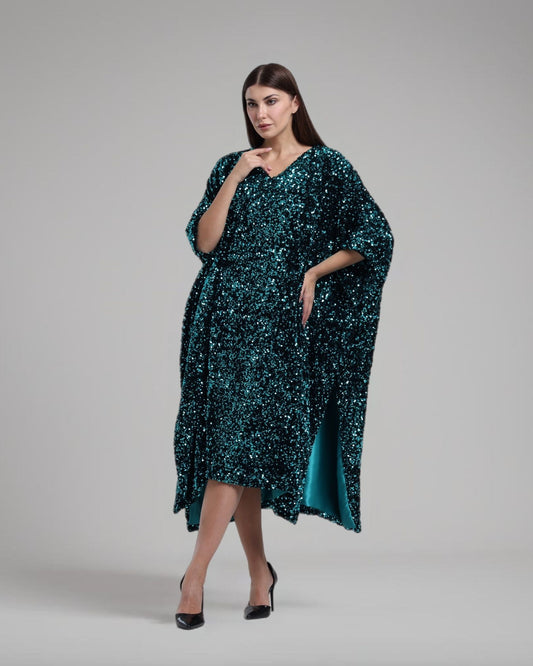 LA REINE - Sequinned Velvet Batwing Kaftan