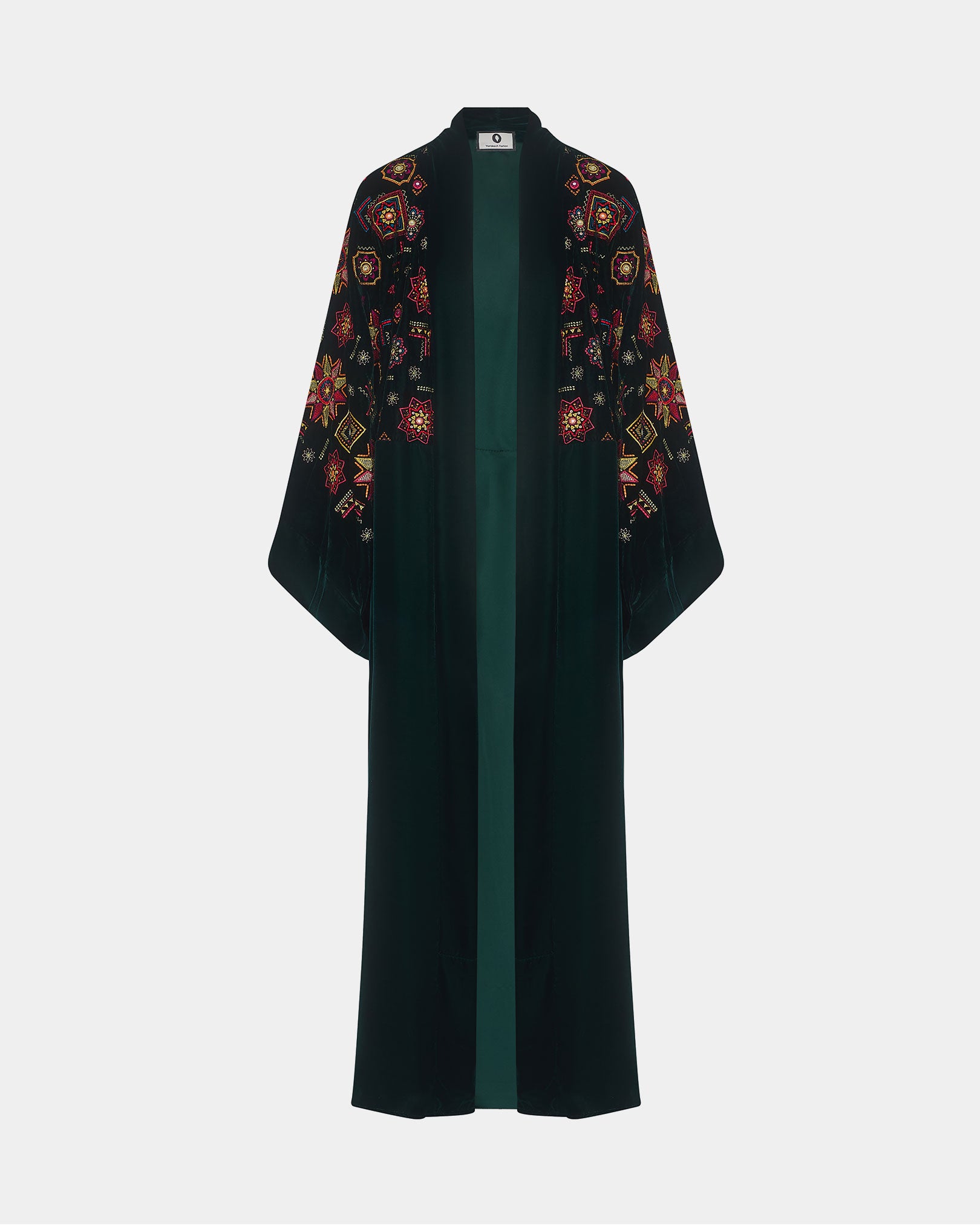 YARAKECH Dark green embroidered SLEEVE velvet abaya with green lining