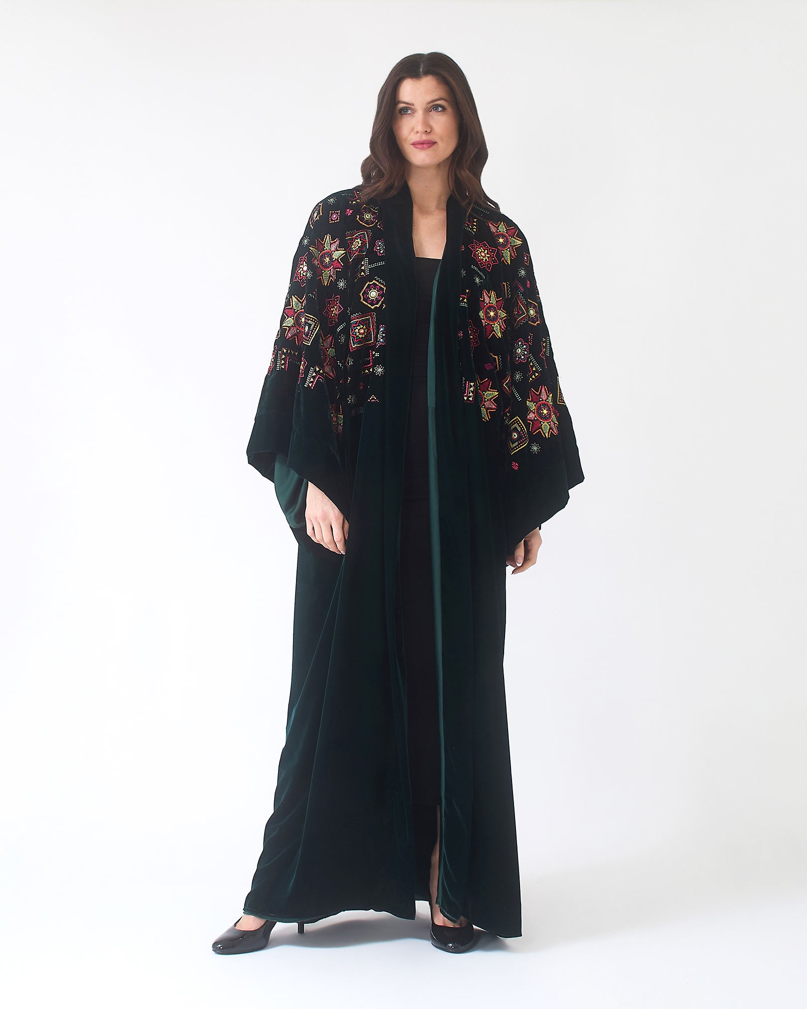 Dark Green Embroidered Abaya Yarakech