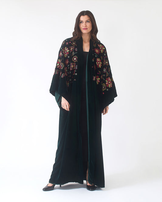 Dark Green Embroidered Abaya Yarakech
