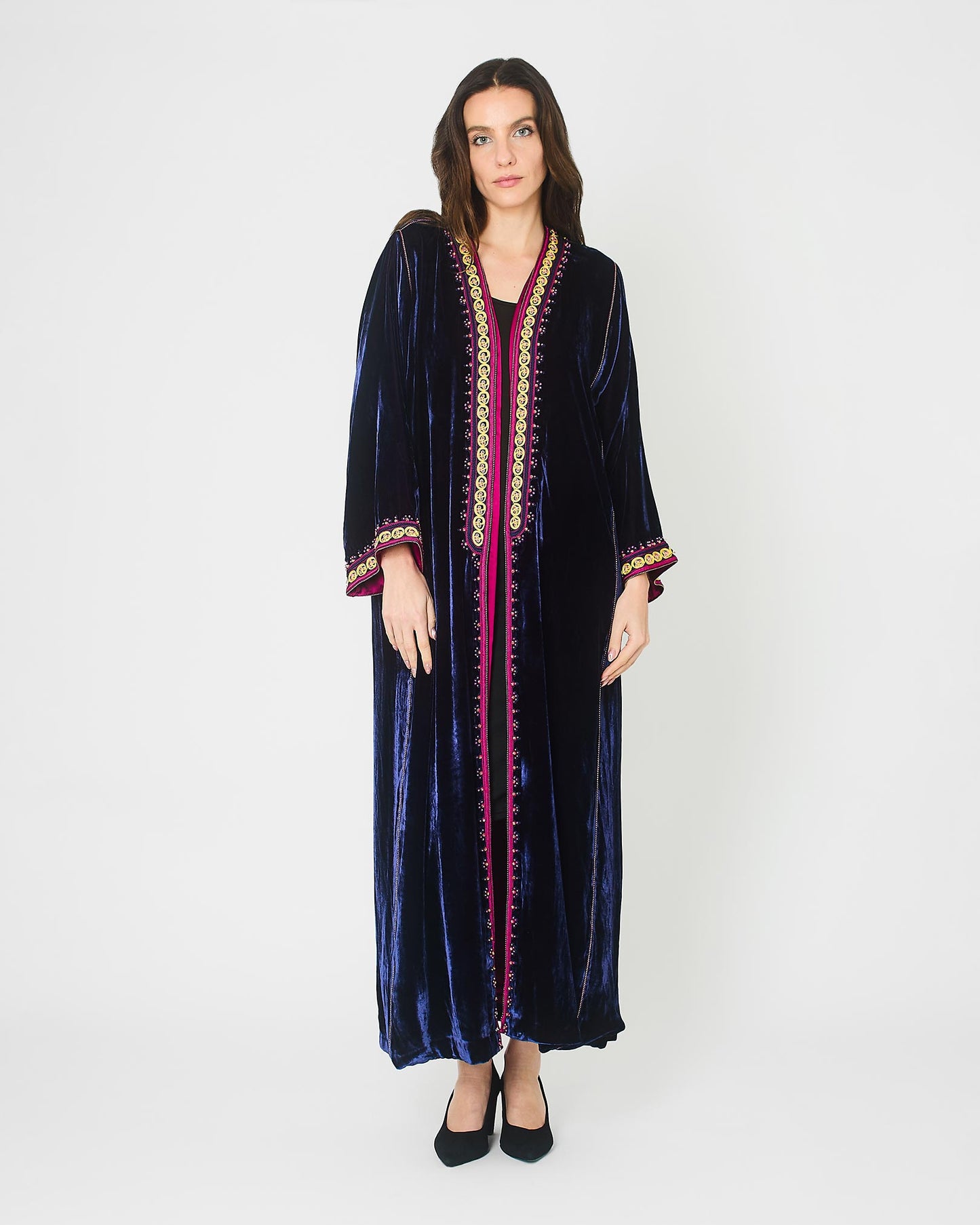 Deep Purple Embroidered Velvet Abaya Yarakech