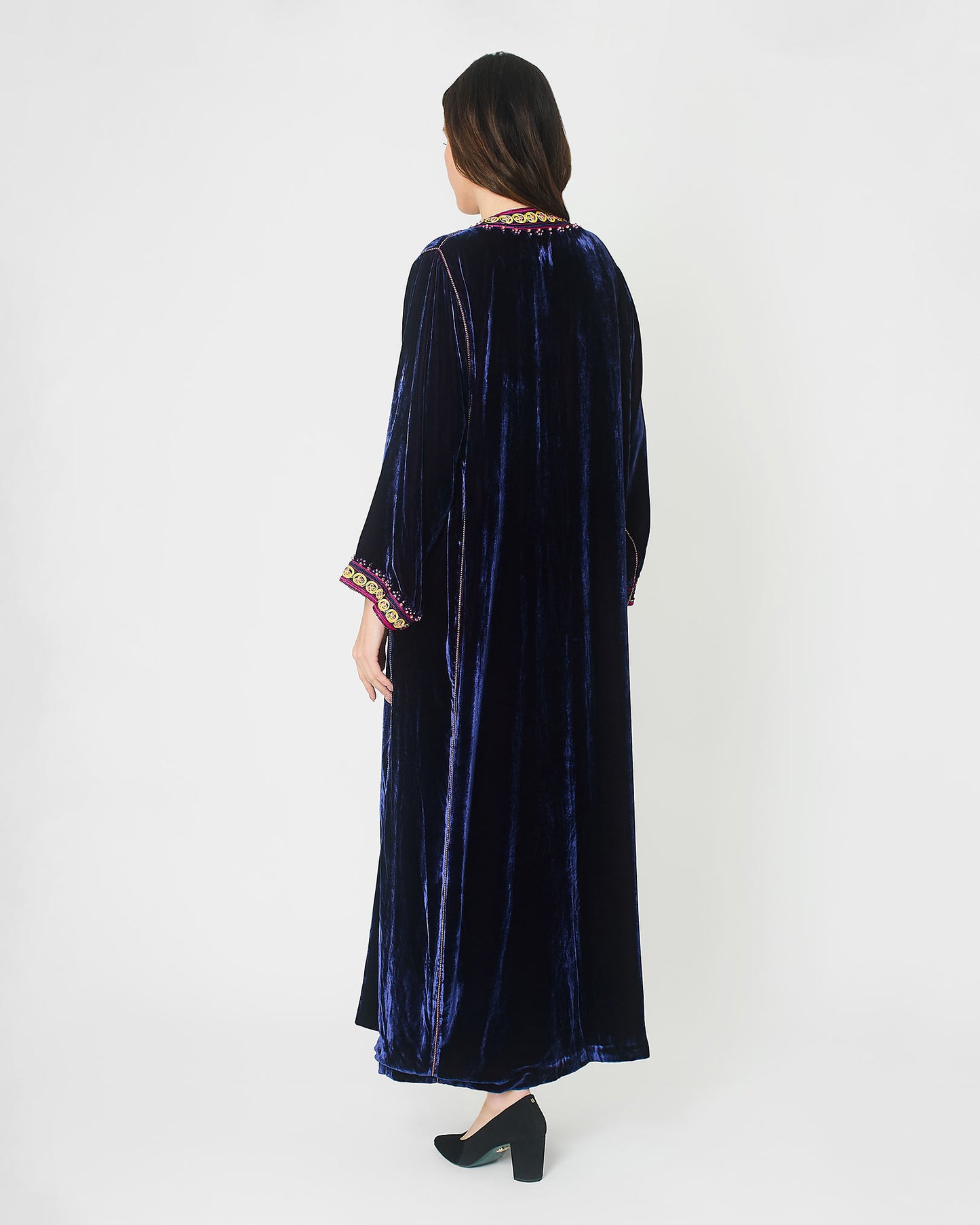 Deep Purple Velvet Abaya With Embroidered Trim