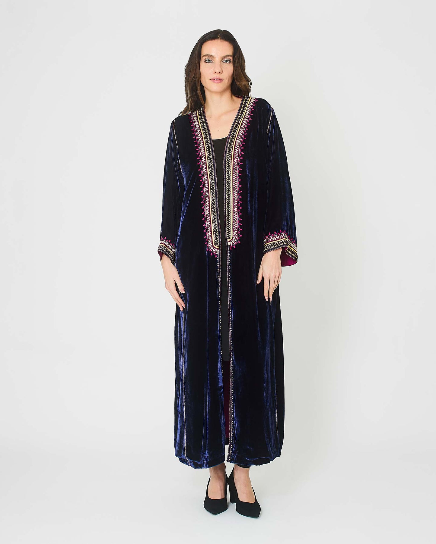 Deep Purple Embroidered Velvet Abaya  Yarakech