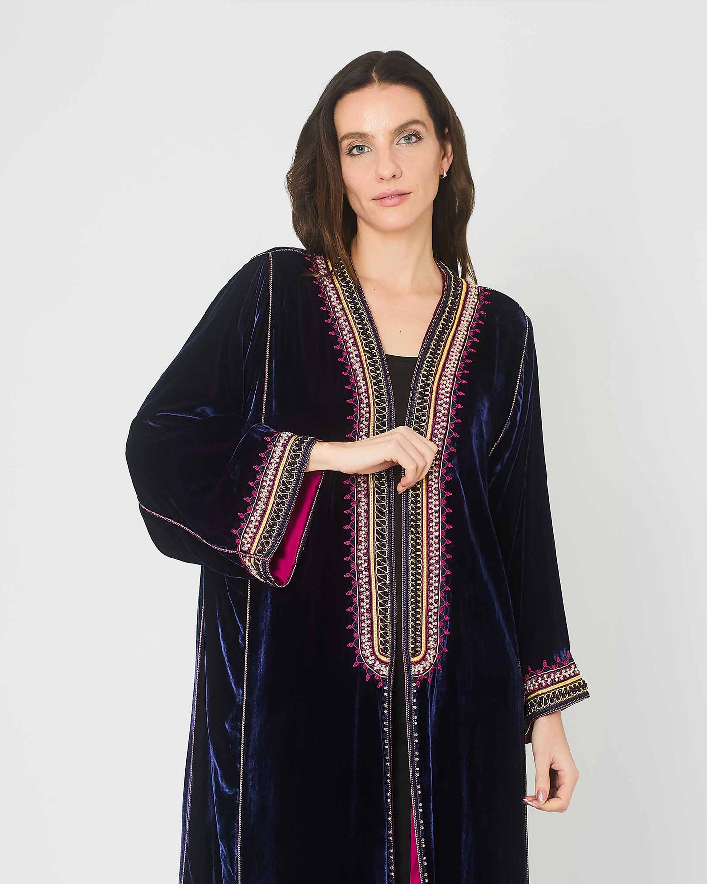 Yarakech -  Deep Purple Embroidered Velvet Abaya