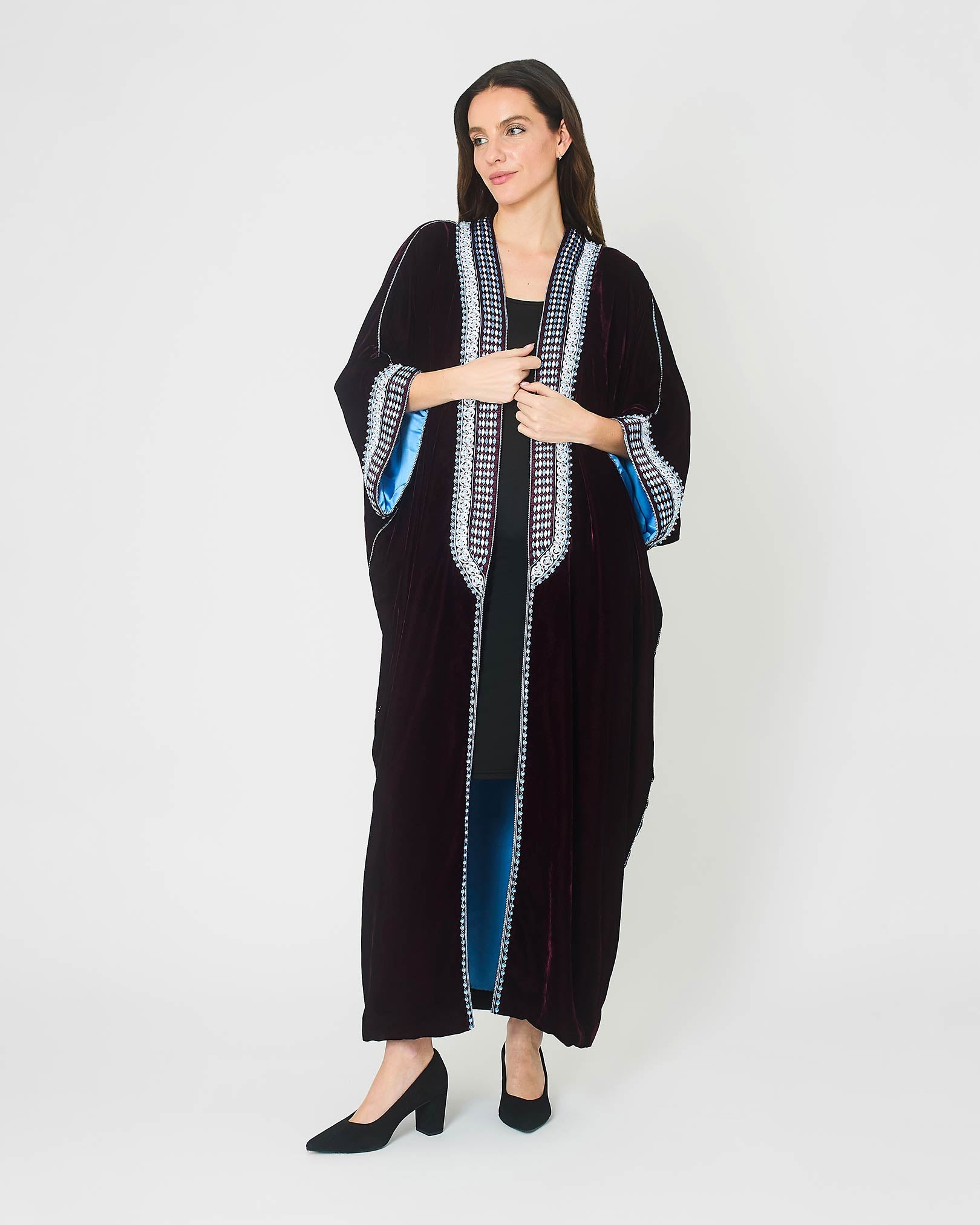 Deep Purple Velvet Embroidered Abaya